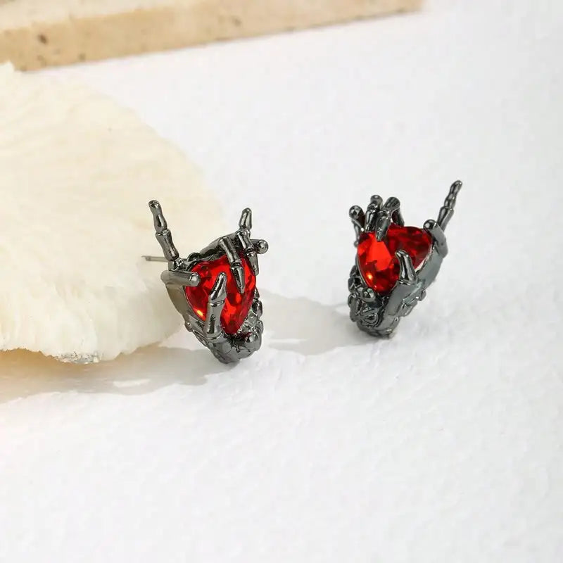 Creative Halloween & Easter Palm Heart Earrings with Skull Angel Wings - Multiple Colors