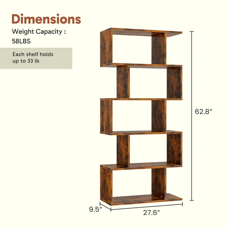 Geometric 5-Tier Bookcase – Modern Wooden Display Shelf for Living Room, Office, or Bedroom