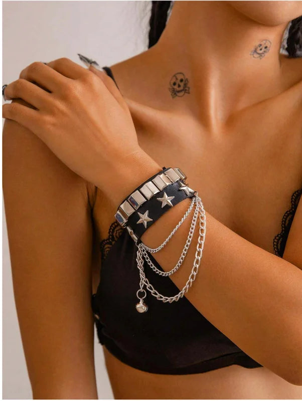 Unisex Punk Leather Bracelet Wide Cuff with Spikes Rivets Gothic Accessories