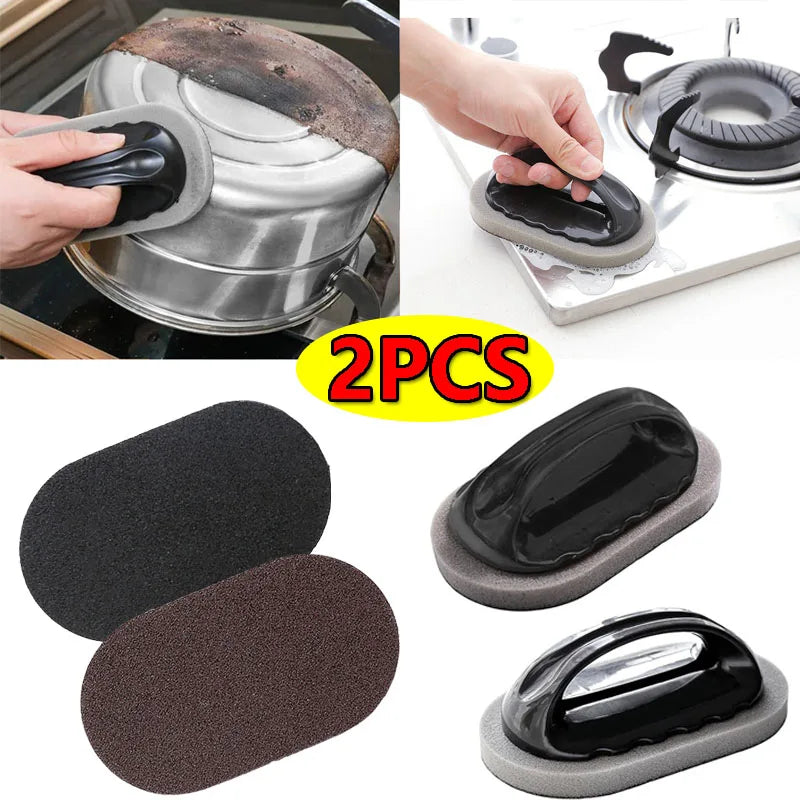 Magic Emery Sponge Brush with Handle - Reusable Kitchen & Pot Cleaner