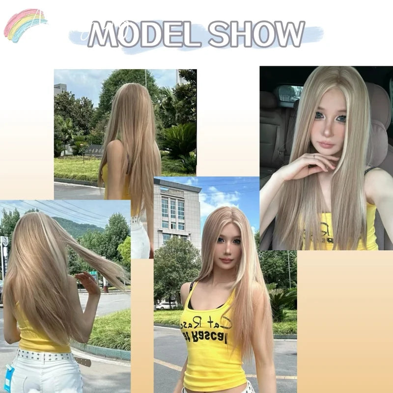 Long Straight Blonde Wig for Women - Lace Front Synthetic Cosplay & Daily Use