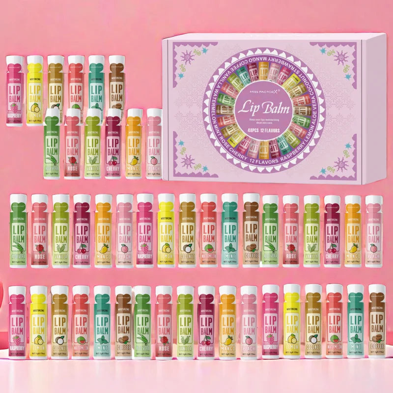 Moisturizing Lip Balm Set 48PCS with Flower Fragrance 5g Brightening Lip Color Gift