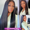 Pre Plucked Human Hair Wigs 4x4 & 5x5 Closure, Brazilian Natural Black, 20-38 Inch