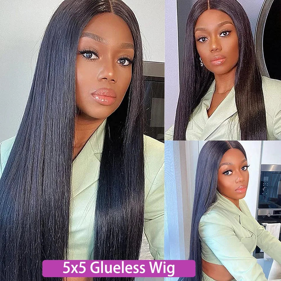 Pre Plucked Human Hair Wigs 4x4 & 5x5 Closure, Brazilian Natural Black, 20-38 Inch