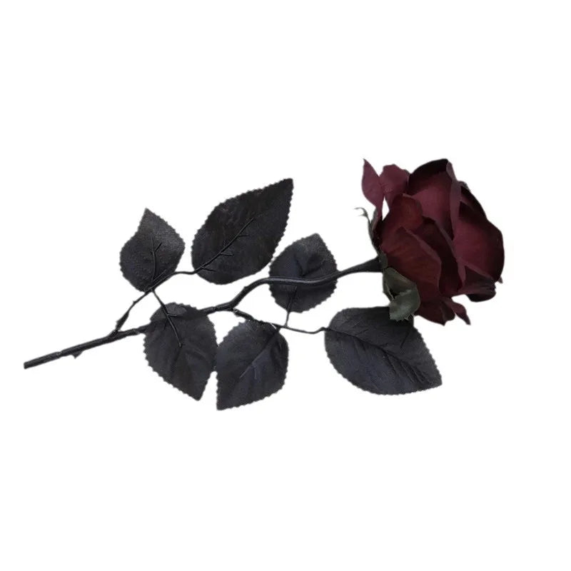 Dark Red Rose Artificial Flower for Halloween Party Decor - Goth Photo Prop
