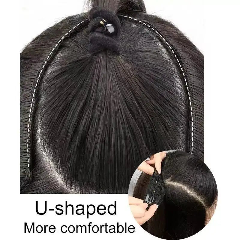 Synthetic V-Shaped Layered Hair Extensions with Clips - Long Straight Wig for Women