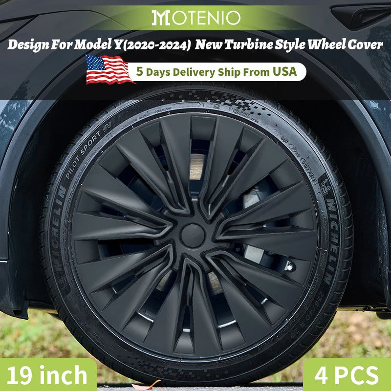 4PCS Silver Black Turbine Style Hubcaps for Tesla Model Y 2020-2024 - Wheel Cover Replacement