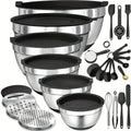 17pcs Stainless Steel Mixing Bowl Set with Lids Non-Slip Kitchen Utensils