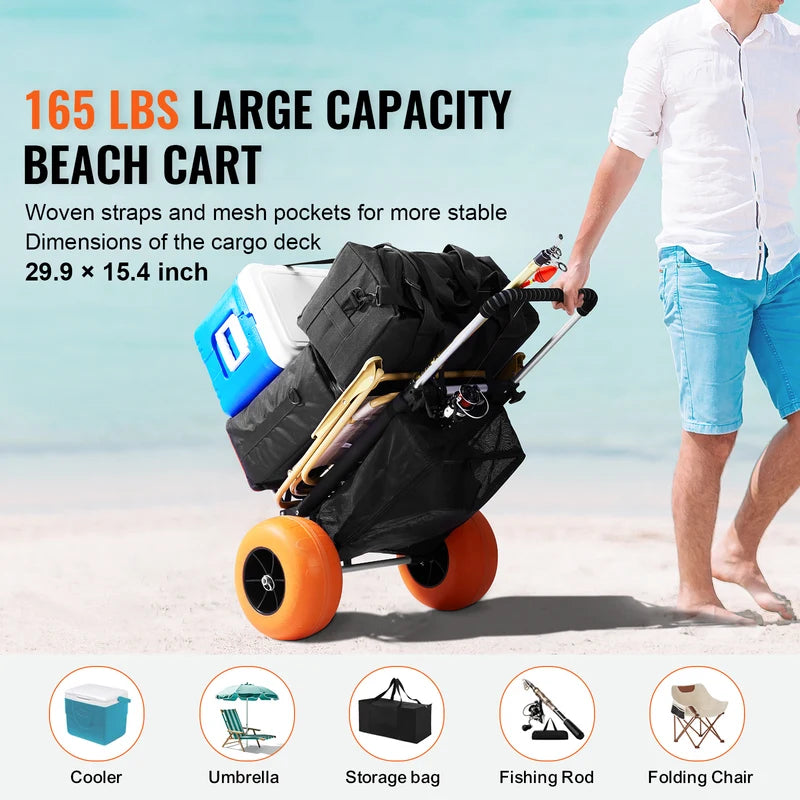 Heavy-Duty Beach Dolly Cart with Big Wheels and Adjustable Height for Sand Terrain