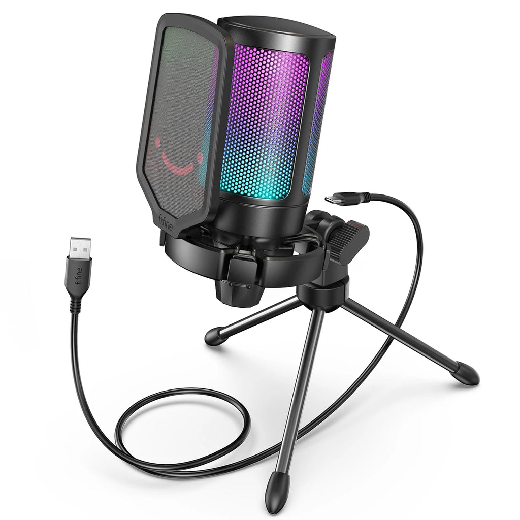 Gaming USB Microphone with Pop Filter Shock Mount & Gain Control for Streaming
