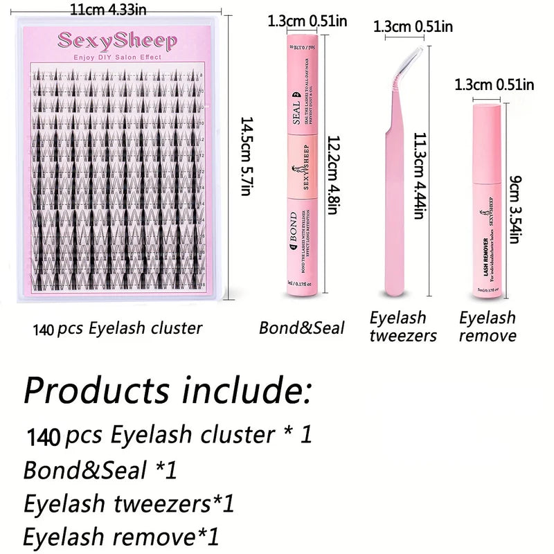 DIY Eyelash Extension Set False Eyelashes with Bond Seal Remover Tweezers - Natural D Curl Group