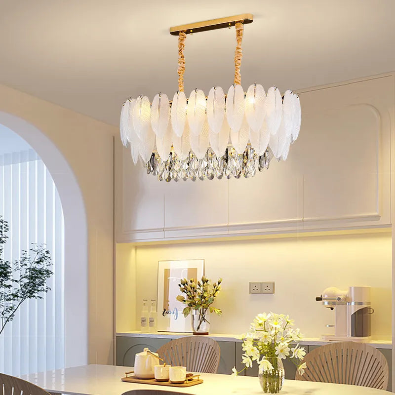 Modern Crystal Chandelier with Gold Finish - Dimmable Tri-Color E14 Fixture