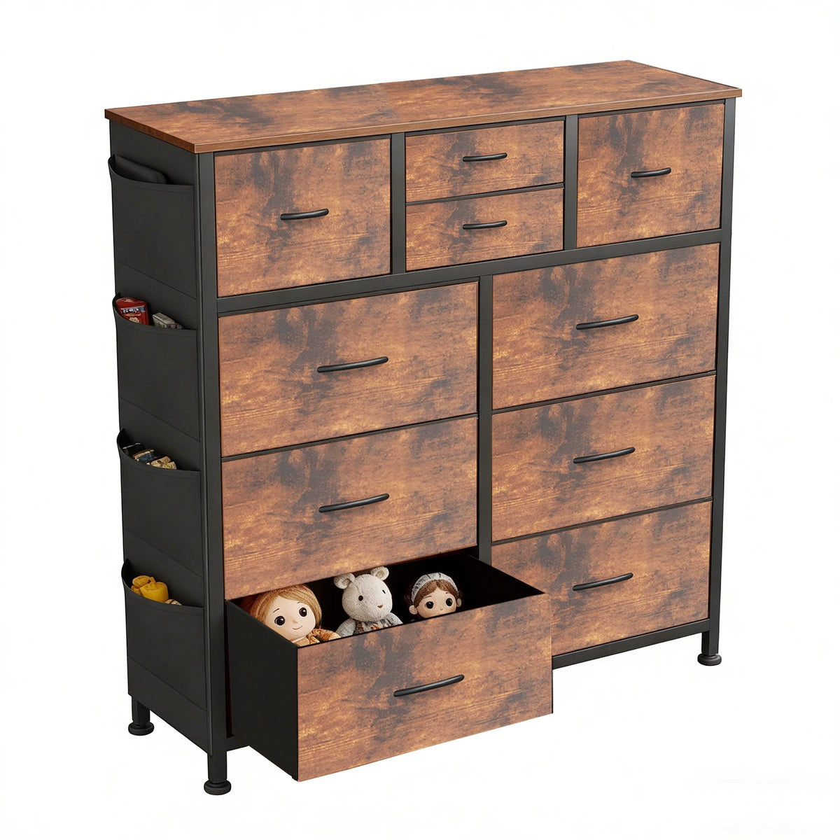 MCQ Living Room Fabric Drawer Cabinet with Side Storage Bag - 10 Drawers