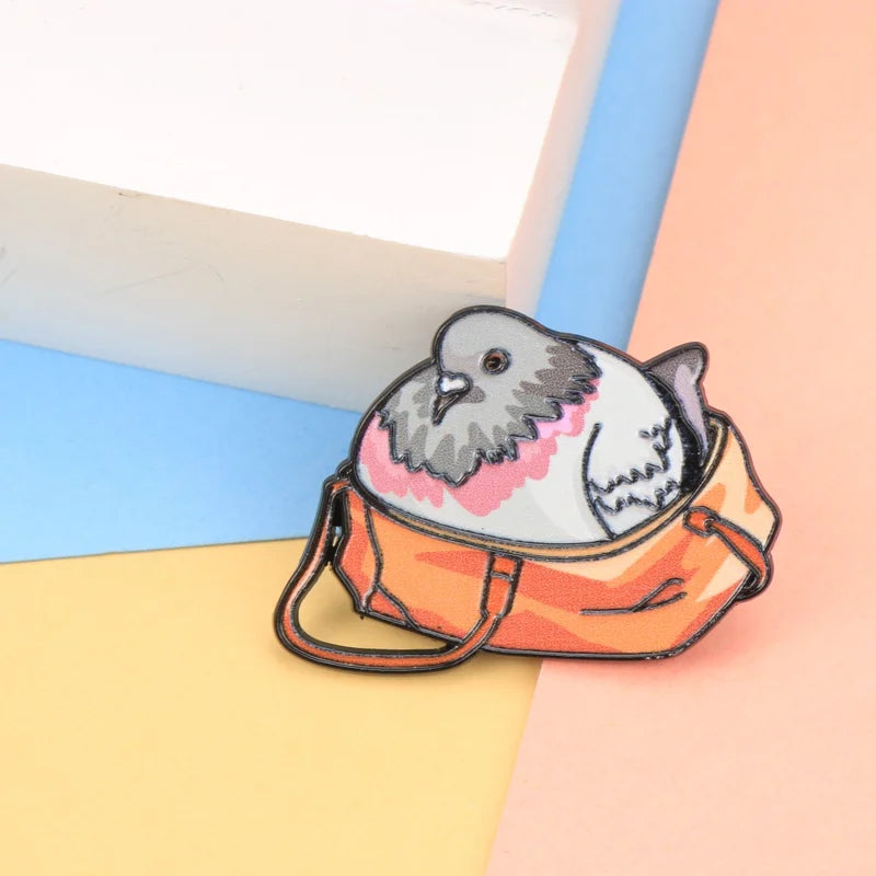 Cartoon Pigeon Enamel Lapel Pin for Bags and Clothing - Funny Bird Brooch Badge