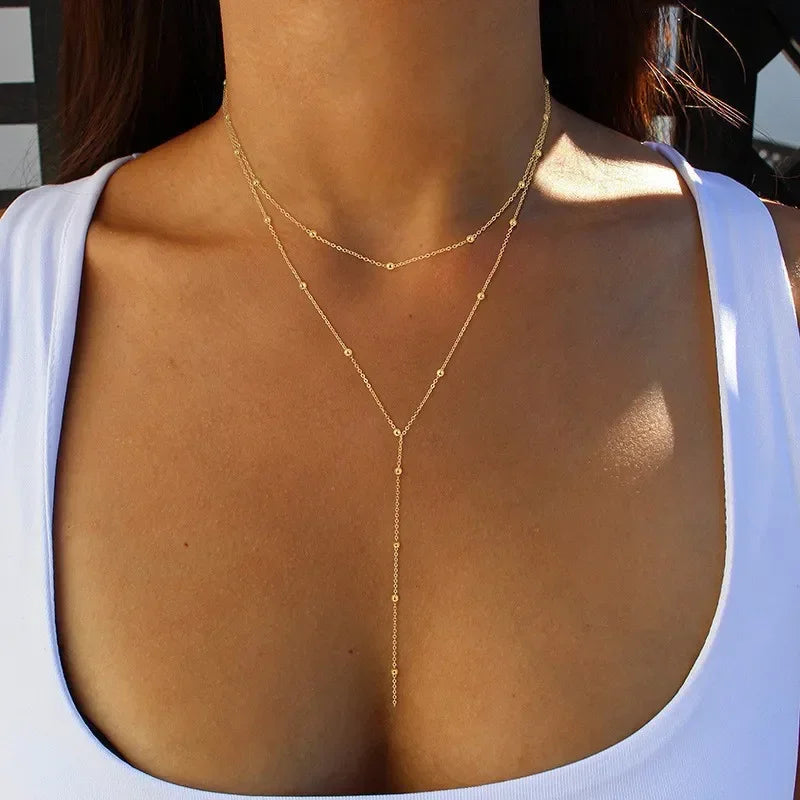 Gold Plated Lariat Necklace for Women Long Chain Drop Pendant Jewelry Gift