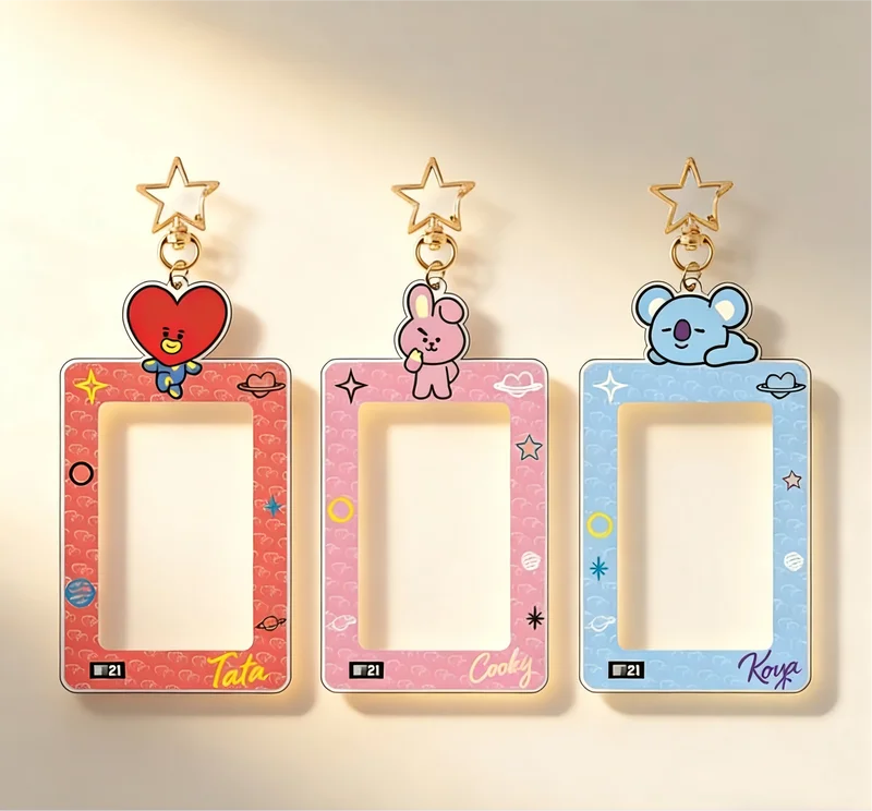 Kawaii BT21 Card Holder Keychain with Card Storage Pendant ID Badge Case