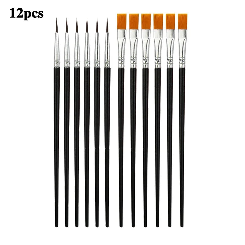 Art Paintbrush Set 12/24 Pcs | Round & Flat Hair Nylon Brushes for Oil, Watercolor & Acrylic Painting
