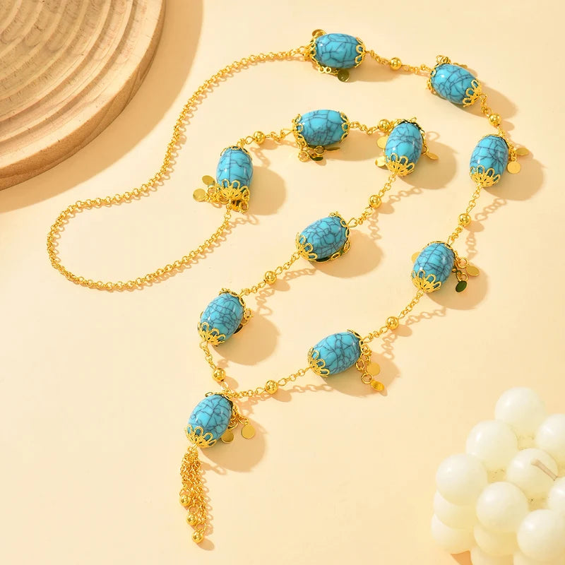 Blue Ethnic Style Pendant Necklace for Formal, Beach, Wedding