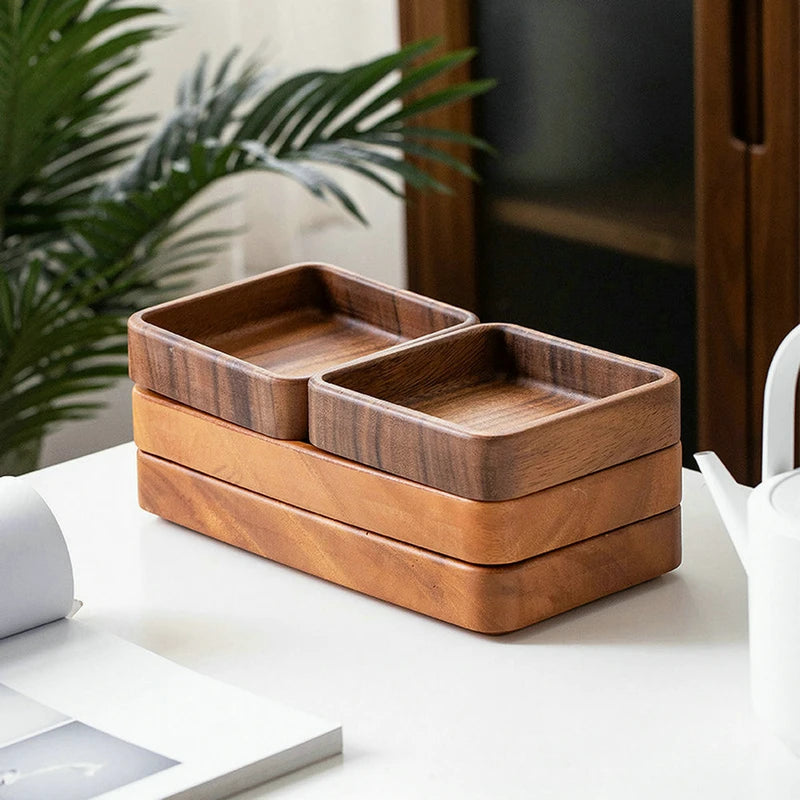 Wood Serving Tray with Compartments - Dessert, Snack, Fruit Storage Organizer for Kitchen or Home Decor
