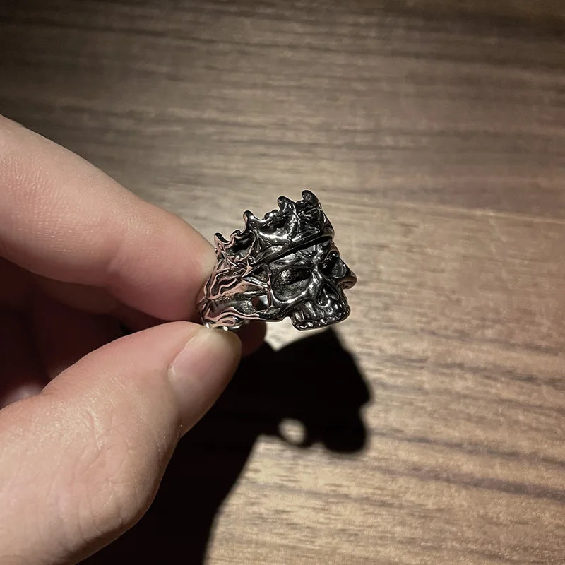 Retro Skull Ring for Men Silver Punk Gothic Rock Open Biker Jewelry Gift