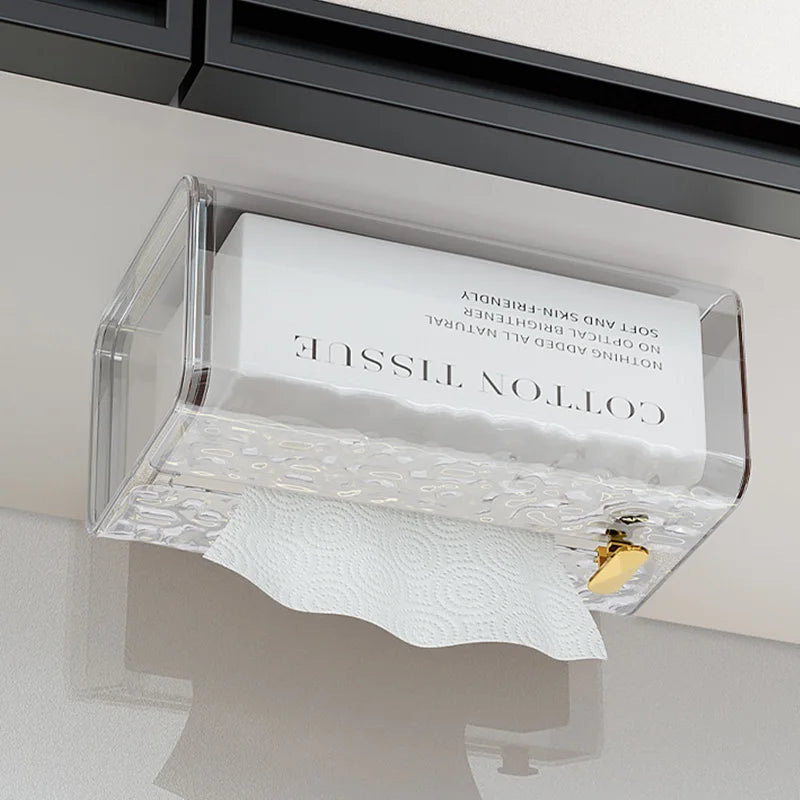 Rectangular Transparent Tissue Box Wall Mount Bathroom Storage Napkin Holder