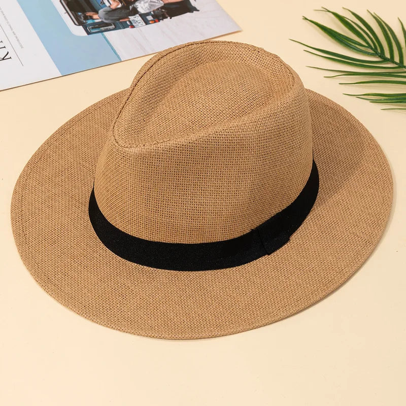 Unisex Wide Brim Summer Beach Sun Hat - Panama Straw Style for Men & Women