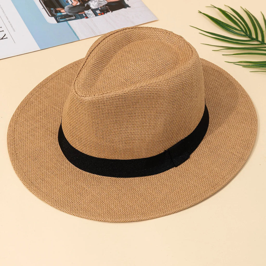 Unisex Wide Brim Summer Beach Sun Hat - Panama Straw Style for Men & Women