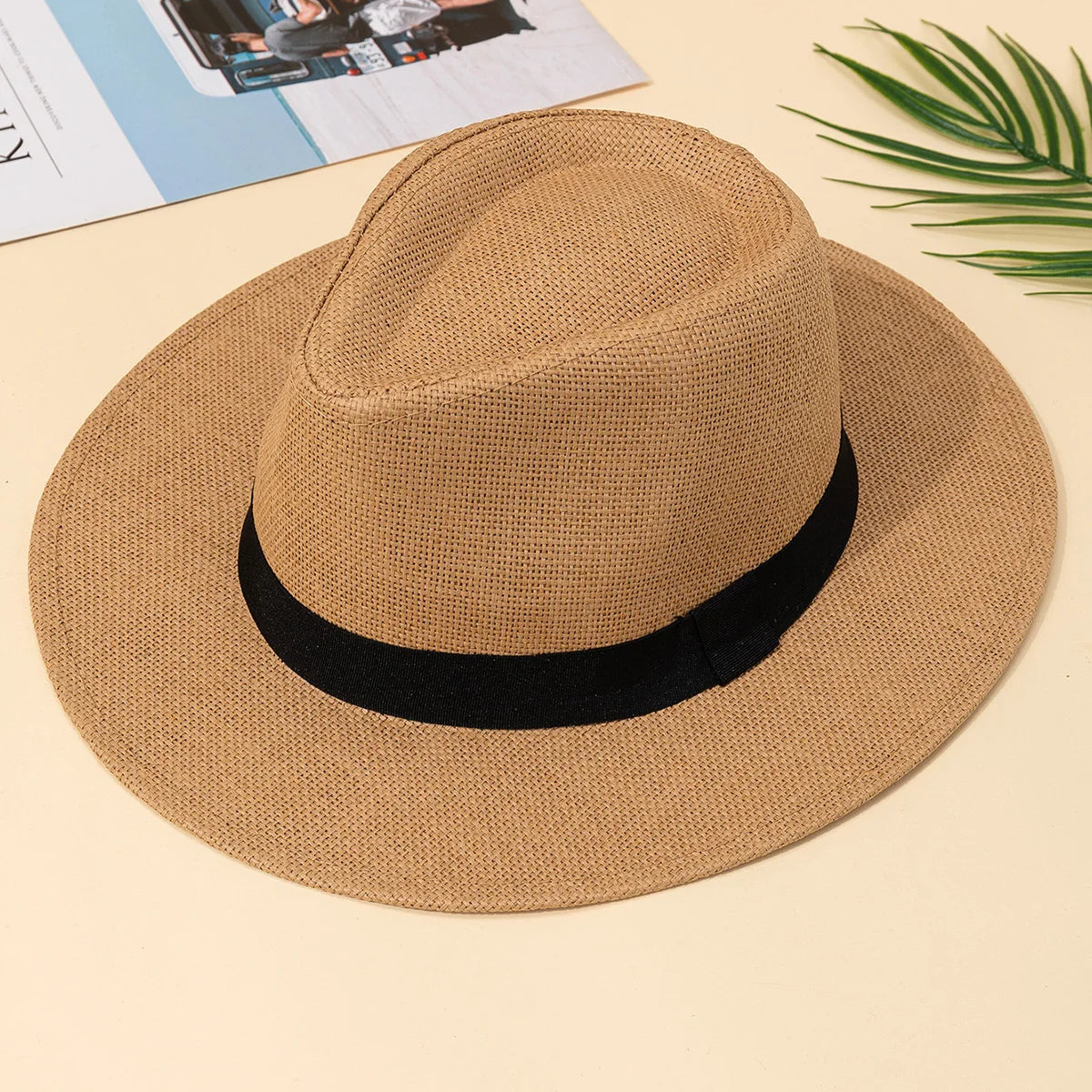 Unisex Wide Brim Summer Beach Sun Hat - Panama Straw Style for Men & Women