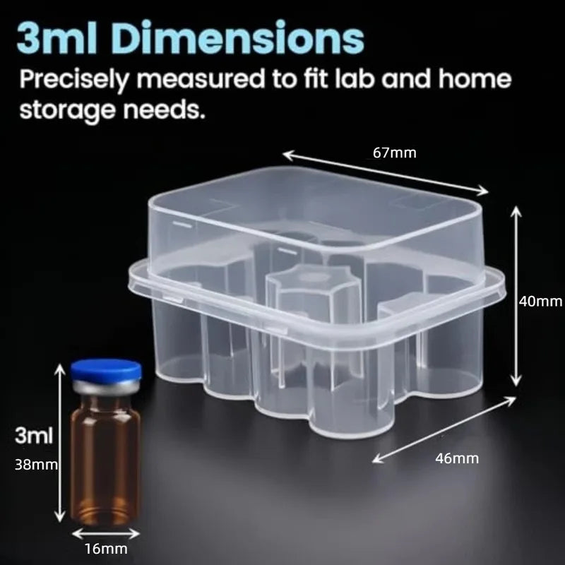 Stackable Plastic Vial Storage Case for Freezer & Refrigerator – 3/5/7/10mL, Multi-Slot, Clear