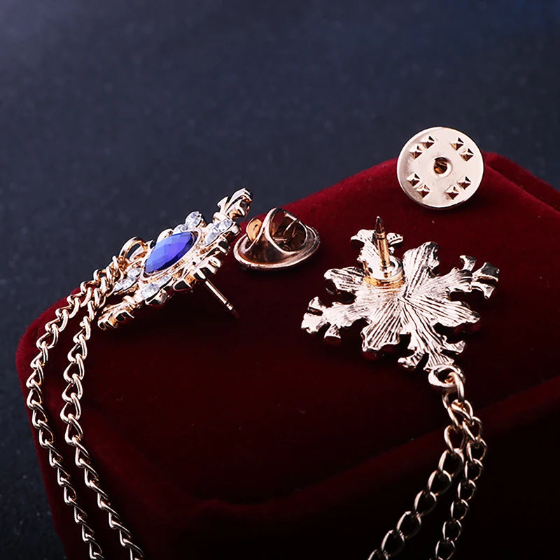 Men's Tassel Brooch Pin Crystal Cross Chain Lapel Pin Wedding Accessories