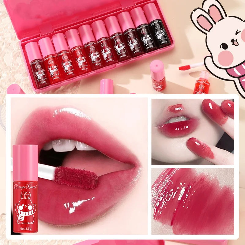 Lip Gloss Set of 10 Mirror-Like Glossy Lip Plumpers Brightening Moisturizing Long-Lasting
