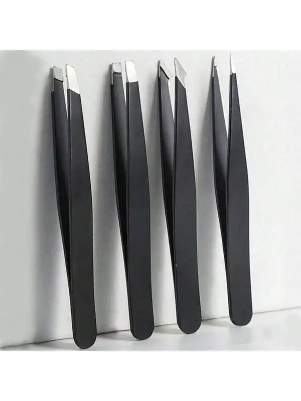 Stainless Steel Eyebrow Tweezers Set - 4-Pack Facial Hair & Makeup Tools