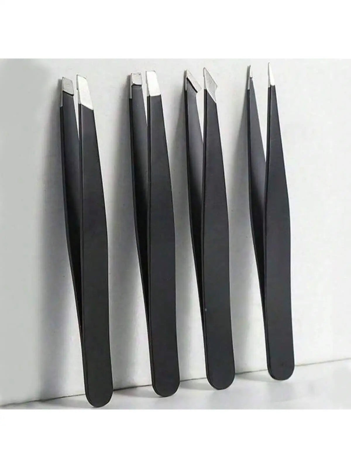 Stainless Steel Eyebrow Tweezers Set - 4-Pack Facial Hair & Makeup Tools