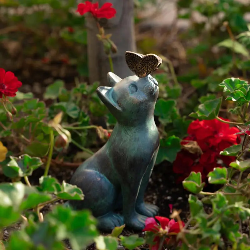 Cute Cat Butterfly Garden Statue Outdoor Resin Decor Animal Sculpture