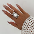 Adjustable Metal Wide Open Rings for Women & Men with Imitation Pearl & Geometric Design