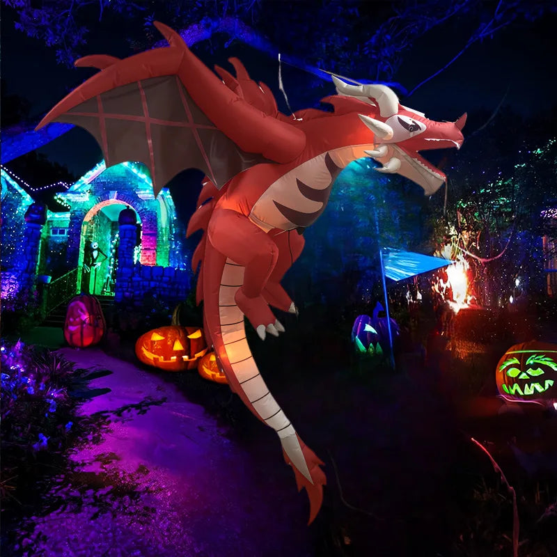 Inflatable Flying Dragon LED Lighted Halloween Ornament for Garden & Outdoor Decor