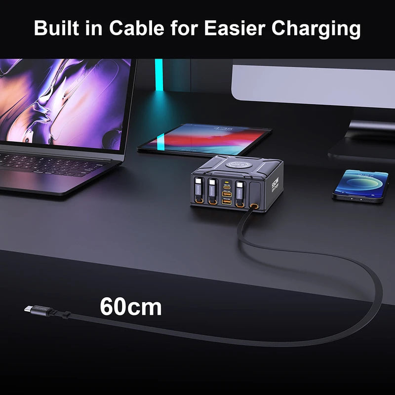 7-in-1 Charging Station with 550W GaN Fast Charger & Retractable USB C Cable