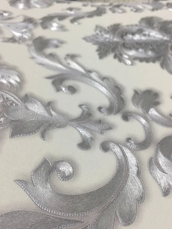 3D Damask Pattern Wallpaper Roll Embossed PVC Wall Covering for Living Room & Bedroom