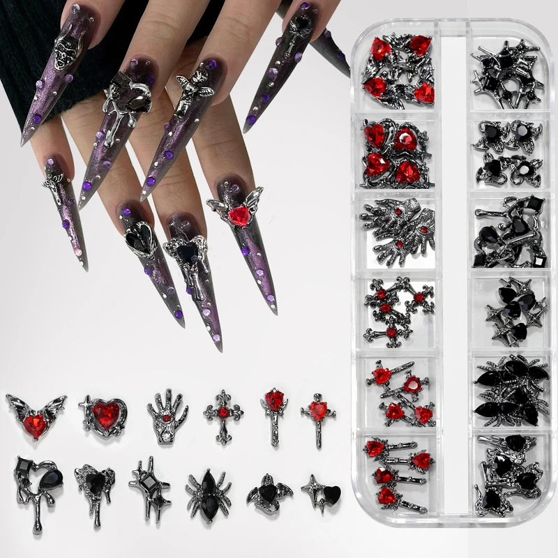 Retro Nail Art Jewelry Cross Spider Heart Pattern DIY Nail Decoration Accessories