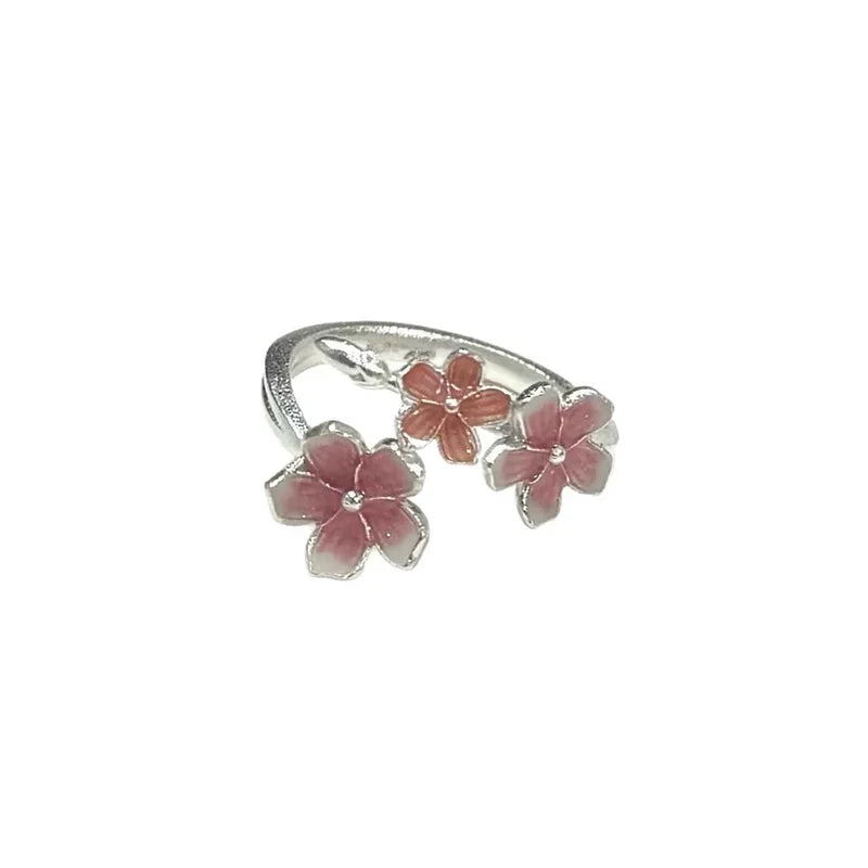 Pink Flower Finger Rings for Women Girl Jewelry Accessories Gift Party Beach Vacation