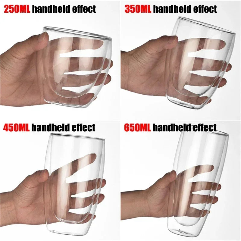 Double Wall High Borosilicate Glass Mug Set - Heat Resistant Tea Coffee Water Cups