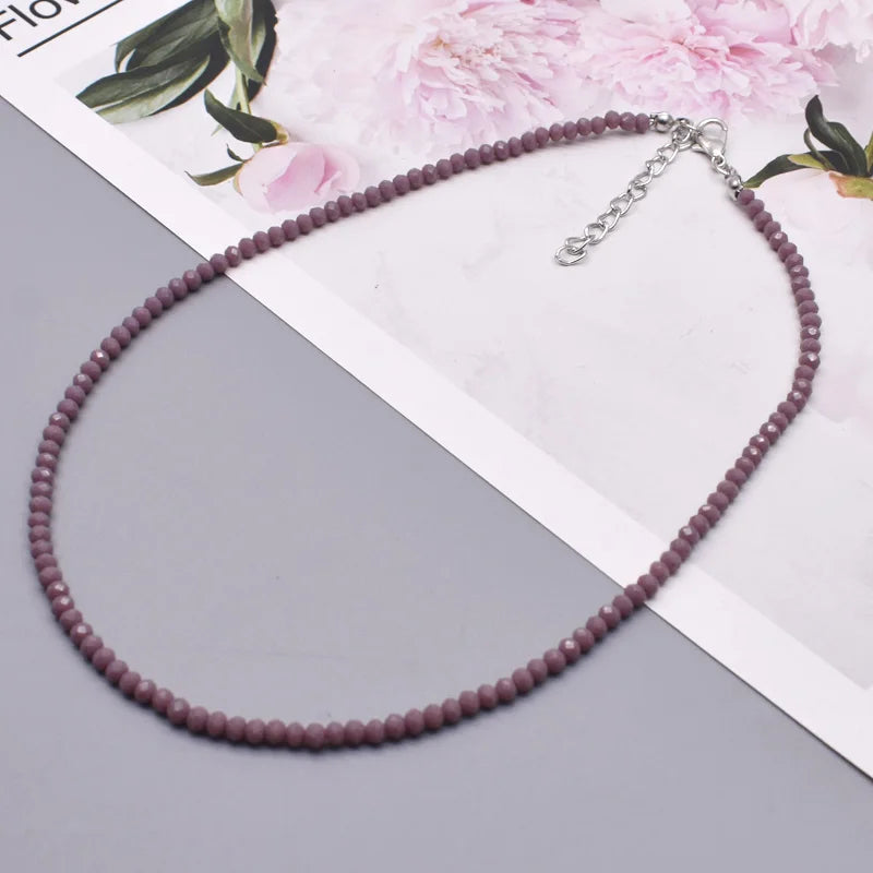 Crystal Glass Necklace for Women Short Chain Beaded Jewelry Statement Accessory