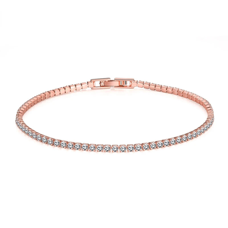 Rose Gold Silver Jewelry Tennis Bracelet 2mm Zirconia Anniversary Gift - Sterling Silver