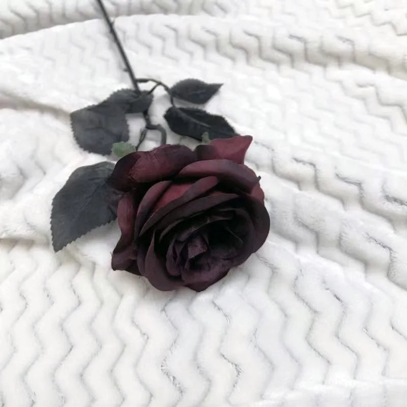 Dark Red Rose Artificial Flower for Halloween Party Decor - Goth Photo Prop