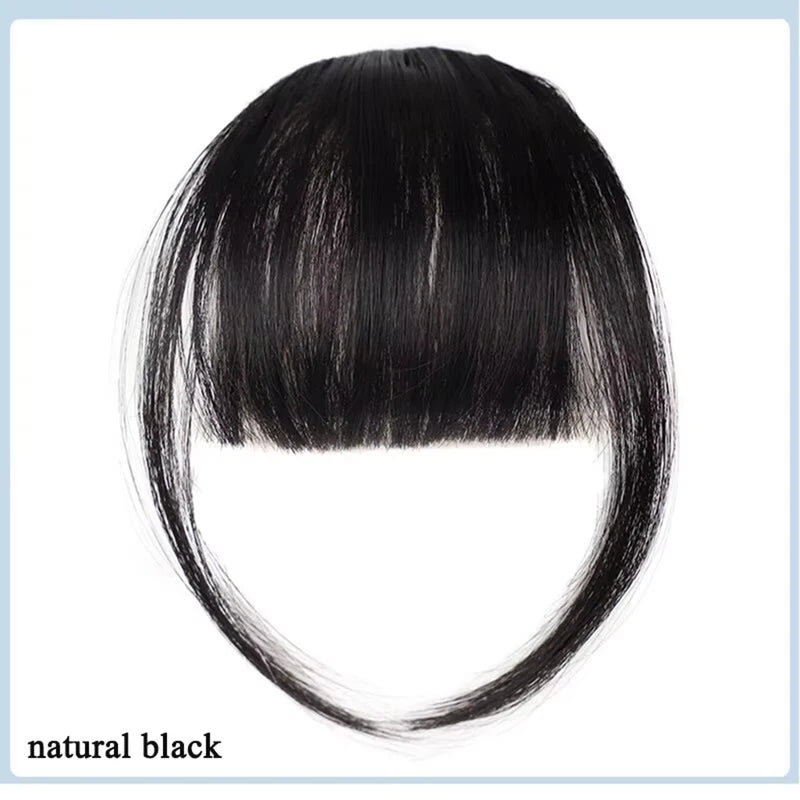 Clip-In Bangs Extensions for Women Natural Black Hairpiece Fringe with Temples