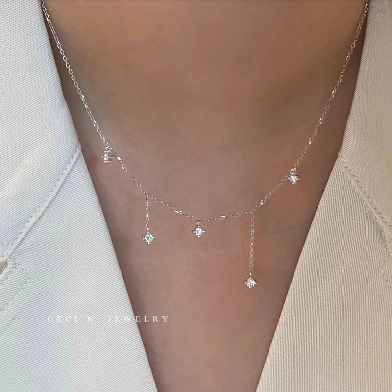Sterling Silver Zircon Star Necklace for Women - Gold Plated Choker Jewelry