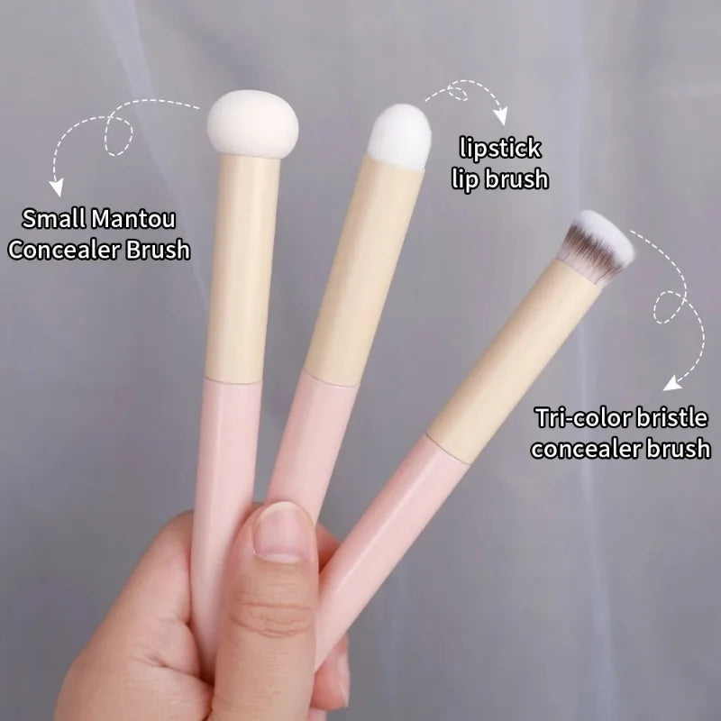 3Pcs Soft Mushroom Makeup Brush Set with Concealer Lipstick and Powder Sponges