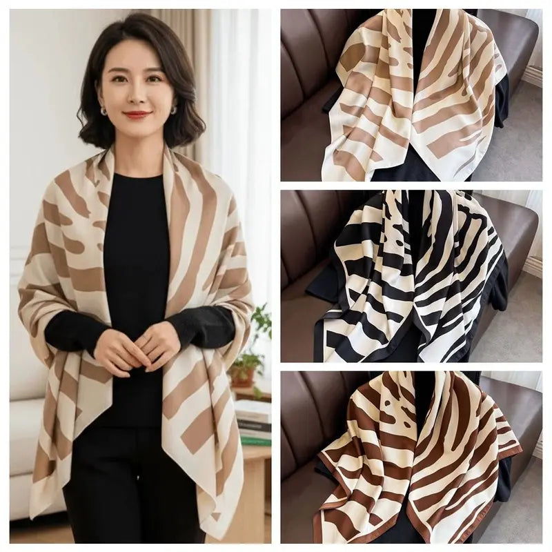 Breathable 90cm Square Patterned Scarf with Stripes - Lightweight Sun Protection Accessory