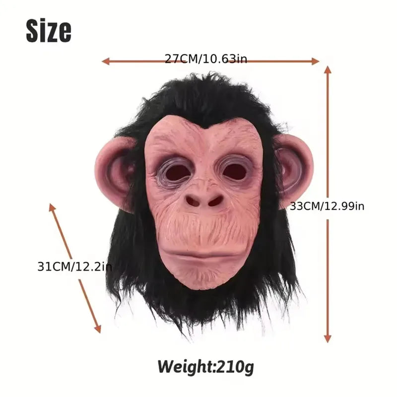 Latex Monkey Mask with Wig Funny Full Face Animal Costume Accessory for Halloween & Party