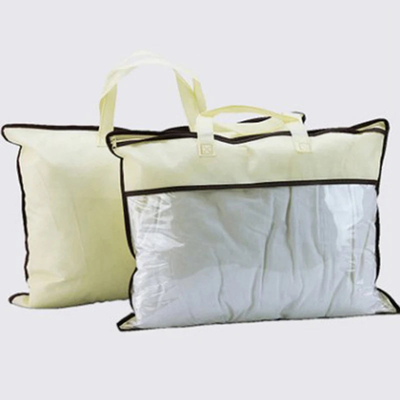 Clear Non-Woven Pillow & Quilt Storage Bag with Zipper Dustproof Household Organizer